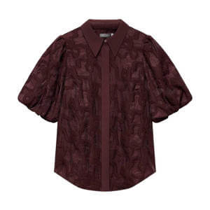 Mint Velvet Burgundy Jacquard Puff Sleeve Shirt